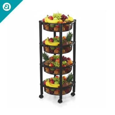 Imagem de Fruteira de Chão 4 Andares com Rodinhas Cesto Organizador Plástico Mul