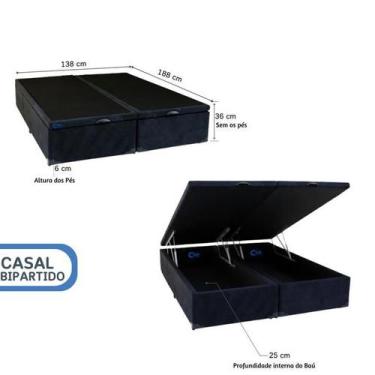 Imagem de Cama Box Baú Casal 138x188  Base Bipartida Blindada Suede  Fácil Acess