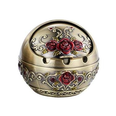 Imagem de Cinzeiros para cigarros retro com tampa cinzeiro liga de zinco casa sala de estar 3D tridimensional esculpido ornamentos criativos artesanato 7,5/8,5 cm decoração bandeja de cinzas para fumar (cor