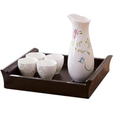 Imagem de JOEUQK Conjunto de saquê japonês com bandeja conjunto de 6 peças de copo de saquê tradicional porcelana cerâmica copos artesanais taças de vinho, natural