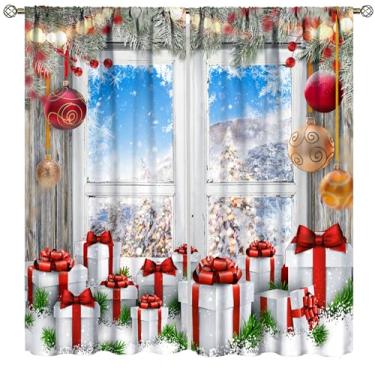 Imagem de Cortinas de Natal, paisagem de inverno, presente de Natal, Ano Novo, cortinas para quarto, sala de estar, cozinha, janela, 2 painéis, conjunto de 2 painéis, tamanho total 107 cm L x 114 cm C