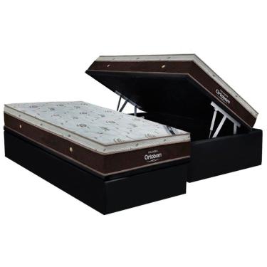 Imagem de Cama Box Baú Solteiro: Colchão Molas Ensacadas Ortobom Sleep King + Base Crc Suede Black (88x188)