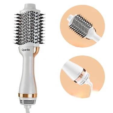 Imagem de Escova Secadora 2 Em 1 220v Quanta Antifrizz Qtes5900 Prancha Alisadora Profissional - Branco E Dourado