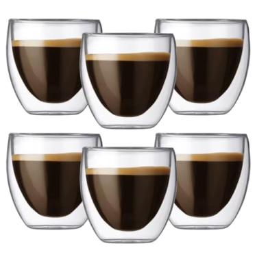 Imagem de Jogo 6 Copos Vidro Boro Duplo Café Chá Expresso Chá Capuccino 100ml Parede Dupla Conjunto Kit (6 Copos)