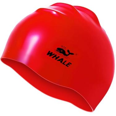 Imagem de Touca de natação de silicone - impermeável antiderrapante de alta elasticidade - mantém o cabelo seco, perfeita para homens e mulheres, touca de natação grande (vermelha)