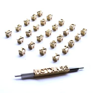 Imagem de TANGEAR Conjunto de carimbos de letras maiúsculas de 5 mm de latão sólido com suporte e estojo - Ferramentas de impressão de metal do alfabeto maiúsculo para artesanato em couro, madeira, cera e papel