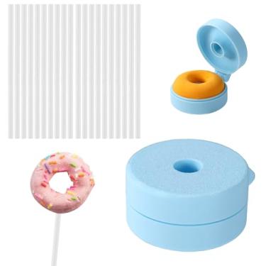 Imagem de Forma de Cake Pop com 20 Palitos, Plástico Azul 3D para Casamentos Aniversários Cupcakes Sobremesas Sorvetes Doces Formas de Chocolate para Confeitaria Caseira (Formato Rosquinha)
