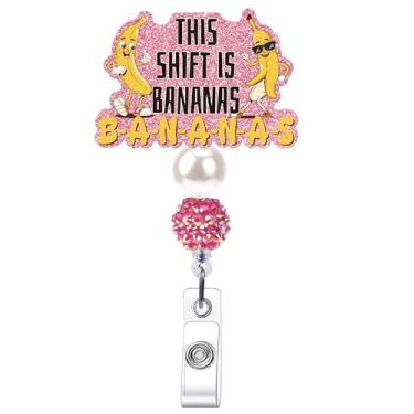 Imagem de Carretel de crachá engraçado retrátil, este turno é um porta-identidade com contas de bananas com clipe giratório, presentes divertidos para enfermeiras médicas