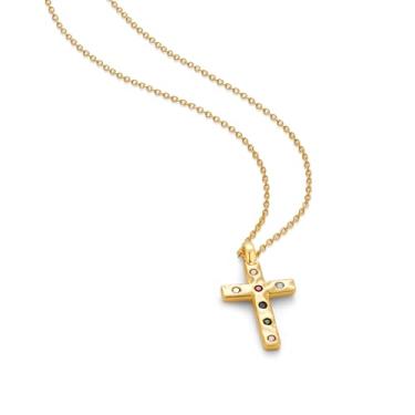 Imagem de INNERDIVA Colar de cruz de ouro para mulheres, colar colorido de zircônia cúbica com pingente de cruz com 7 pedras de zircônia cúbica delicadas crucifixo cristão presente