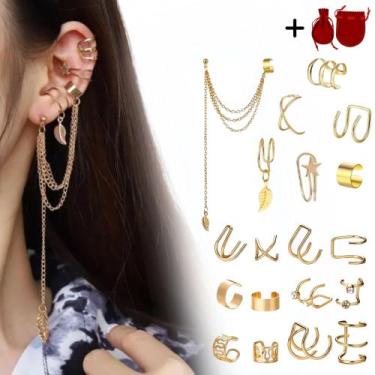 Imagem de Kit 19 Brincos de Pressão Femininos  Argola Dourado e Prateado - wb