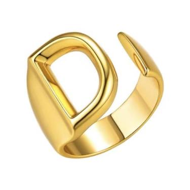 Imagem de Anel de ouro de tamanho ajustável com 26 letras inglesas – simples e elegante, adequado para várias ocasiões, Aço inoxidável, Sem pedra preciosa