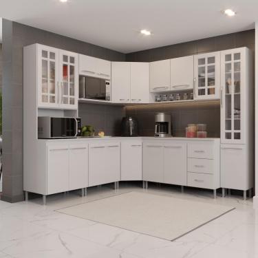 Imagem de Cozinha Modulada Completa Fidelitá Viena 8 Peças 445cm 18 Portas 3 Gavetas Com Tampo Branco