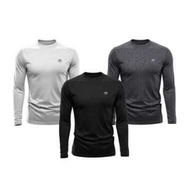 Imagem de Kit 3 Camisetas Masculina Dry Manga Longa P ao Plus Proteção UV Academia Fitness Esporte Básica-Masculino