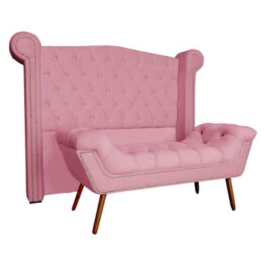 Imagem de Kit Provença Cabeceira De Cama Box E Calçadeira Baú Casal Queen 160 Cm Veludo Rosa Sj Móveis E Decoração