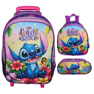 Imagem de Kit Mochila Escolar Com Rodinha Stitch, Lancheira E Estojo - Genérica