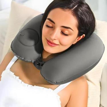 Imagem de Almofada Inflável de Pescoço U Portátil Cinza  Travesseiro de Viagem C