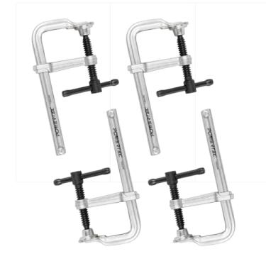 Imagem de POWERTEC 71598-P2 Braçadeira F resistente de 10 cm, grampos de barra estilo F para garganta de 10 cm x 6 cm para marcenaria, capacidade de 217 kg cada – pacote com 4