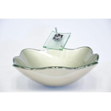 Imagem de Cuba de Vidro Quadrada Ondulada 42cm Bari - EKASA, Champagne