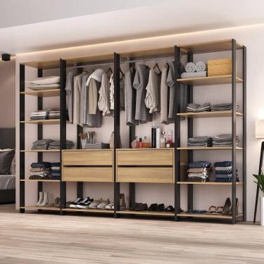 Imagem de Guarda Roupas Closet Modulado 205cm 4 Peças Com 4 Gavetas E Cabideiros Multimóveis MP4321 Preto Madeirado