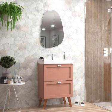 Imagem de Gabinete Para Banheiro Com Cuba E Espelho Organico 60cm Retro Mdf Rosa Milano - On Móveis