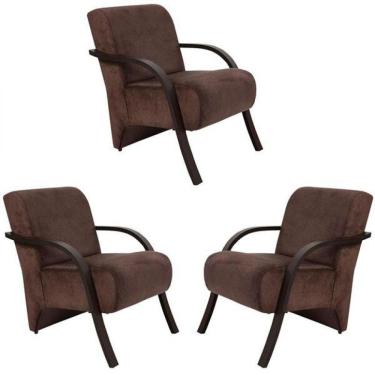 Imagem de Kit 3 Poltronas Decorativas 1 Lugar Santa Tecido Marrom