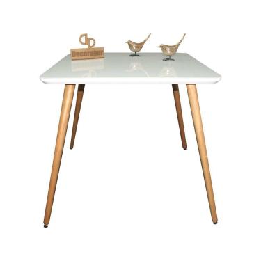 Imagem de Mesa Jantar Pés Palitos Tampo Quadrado Vidro Laqueado 70cm Branco