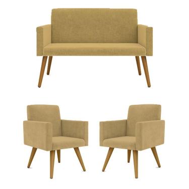 Imagem de Kit Namoradeira + 2 Poltronas Decorativas Recepção capuccino