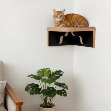 Imagem de Prateleira de Canto Para Gatos MDF 15mm Reforçado com Carpete Antiderr