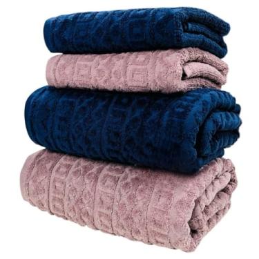 Imagem de Toalha de Banho Gigante, Jogo/Kit 4 Toalhas (2 Banho + 2 Rosto) Macia Algodão Luxo Barra Aveludada Alta Absorção(Marinho + Sorvete de Uva)
