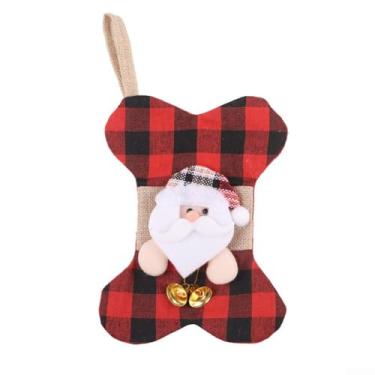 Imagem de Pingente de enfeite de árvore de Natal de pano xadrez de Papai Noel, decoração festiva para decoração de casa, estatueta de Papai Noel de tecido, para peça central sazonal, xadrez vermelho, 1 pacote