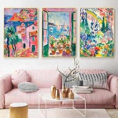 Imagem de Arte de parede em tela de Henri Matisse Pinturas estéticas preppy imagens costeiras rosa impressão de paisagem azul verde rosa arte de parede botânica colorida pôster de paisagem abstrata 40 x 61 cm x