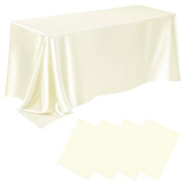 Imagem de HADEEONG Pacote com 4 toalhas de mesa retangulares de cetim, 147 x 260 cm, capa de mesa lavável resistente a manchas e vincos, tecido liso, toalha de mesa de seda brilhante para mesa de jantar