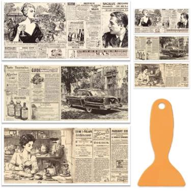 Imagem de OLYCRAFT 3 folhas/conjunto de transferências para transferência de móveis de jornal vintage 30 x 15 cm, adesivos autoadesivos à prova d'água com raspador para cômoda de porcelana de vidro de madeira