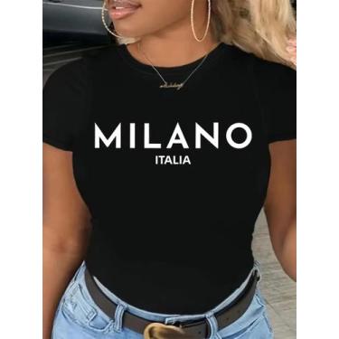 Imagem de Camiseta Feminina Casual de Verão - Manga Curta Estampada Milano - Est