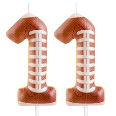 Imagem de Vela de futebol 11º aniversário número 11 vela decoração de bolo de futebol suprimentos de festa de aniversário Superbowl decoração de bolo temático de futebol para crianças, meninos, meninas