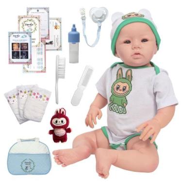 Imagem de Boneco Reborn Masculino Recém Nascido Olhos Azuis + Itens - Cegonha Re