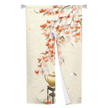 Imagem de Leowefowa Cortina de porta longa japonesa Noren estilo chinês tradicional cortinas de porta de cozinha tratamento de janela caqui impresso tapeçaria divisória de quarto para pendurar decoração de casa