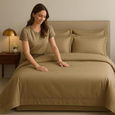 Imagem de Lençol Sem Elástico Plano Avulso 100% Algodão 300 Fios (Caqui, Solteiro sem Elástico)