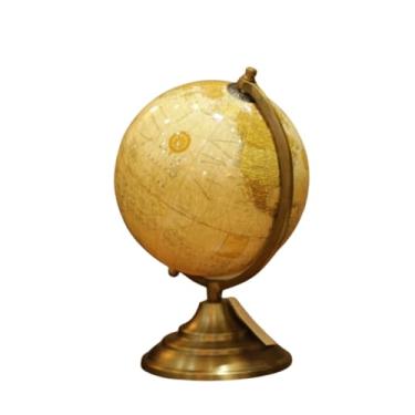 Imagem de Globo Terrestre Decorativo Bege com Estrutura em Metal cor Dourada Envelhecido Design Clássico e Sofisticado