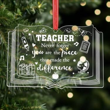 Imagem de Enfeites de Natal para livro - Enfeites de agradecimento ao professor para árvore de Natal, enfeites de pendurar para professores, decoração Nunca se esqueça de que você é a peça que fez a diferença