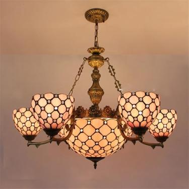 Imagem de Lustre retrô americano de luxo com LED, criativo e elegante, para sala de estar, restaurante, quarto, casa de campo, hotel, café ou bar, com luminária pendente de vidro colorido (A 6 lâmpada