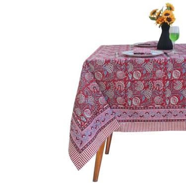 Imagem de HANDICRAFT HANDLOOM Toalha de mesa quadrada Where Creativity Meets Craft Handblock Print – Capa de mesa quadrada de 152 x 152 cm para mesa de jantar de 6 a 8 lugares – floral lavável para cozinha