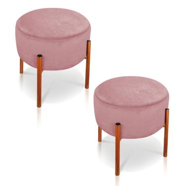 Imagem de Kit 02 Puffs Iron Suede Rosê Base Metálica Cobre