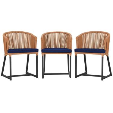 Imagem de 3 Cadeiras De Jantar Noronha Preta Corda Náutica E10 Trama Terra Cota