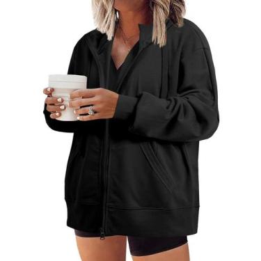 Imagem de Moletom Eytino Plus Size com capuz com zíper para mulheres 2x preto