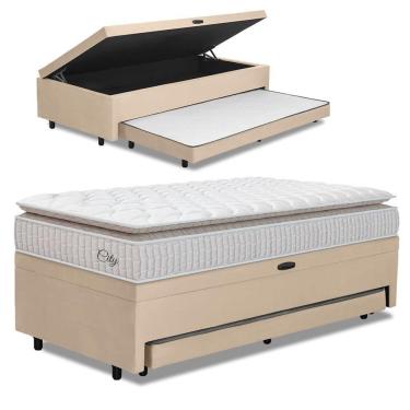 Imagem de Cama Bibox Baú Com Colchão City Solteiro E Cama Auxiliar Conjugada 88x188x69cm Bela Bege / Branco