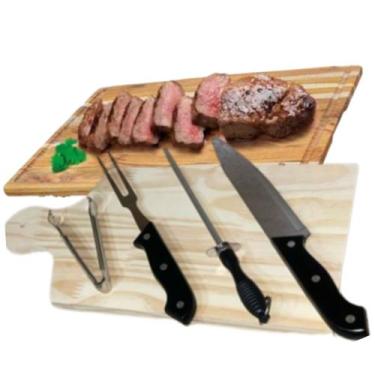 Imagem de Conjunto de Churrasco em Inox Tabua Garfo Faca Chaira Pegador - Art Ho