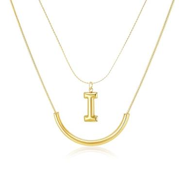 Imagem de MIUSISHIYU Colar feminino banhado a ouro 14 quilates — Pingente de letra A a Z, colar com nome delicado que não irrita a camada, resistente a manchas e acabamento resistente à água, joia de presente