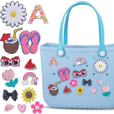 Imagem de LA KEN DU Conjunto de pingentes de letras para bolsa Bogg, 13 peças de pingentes de bolsa de praia compatíveis com acessórios de bolsa Simply Southern Bogg (A)