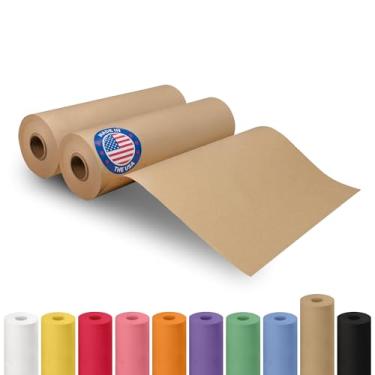 Imagem de Rolo de papel kraft marrom de 23 cm x 5,486 cm (55 m), pacote com 2 - Papel artesanal feito nos EUA para embrulho de presente, artes e artesanato infantil, projetos escolares - 100% material natural